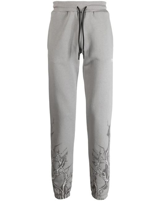 Phobia Gray Lightning-Print Cotton Track Trousers for men