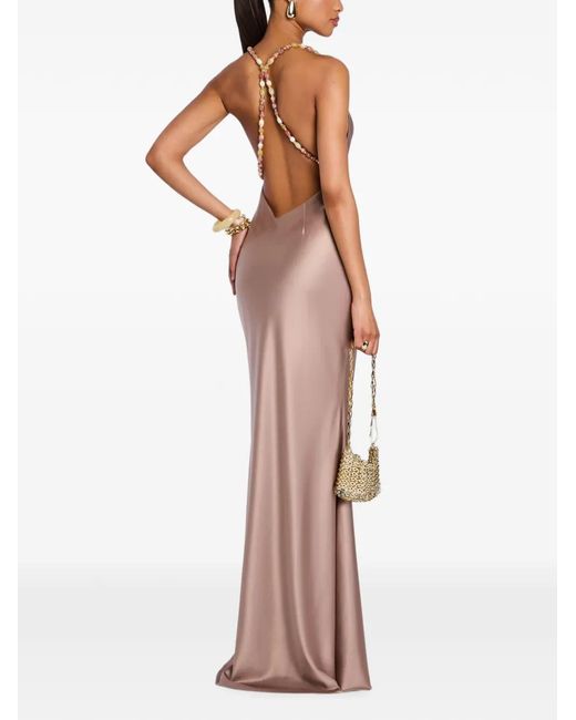 retroféte Brown Safie Beaded-Strap Maxi Dress