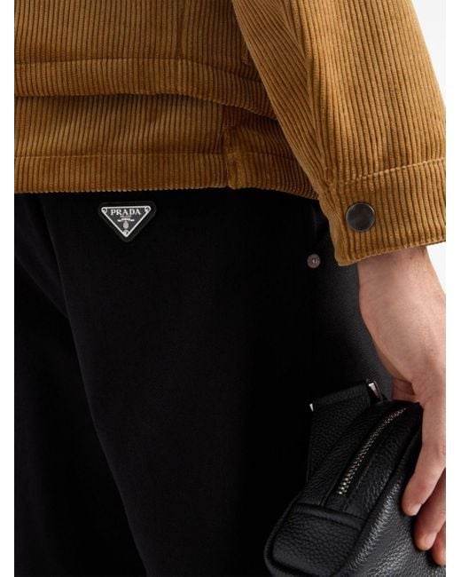 Prada Black Triangle-Logo Tapered Trousers for men