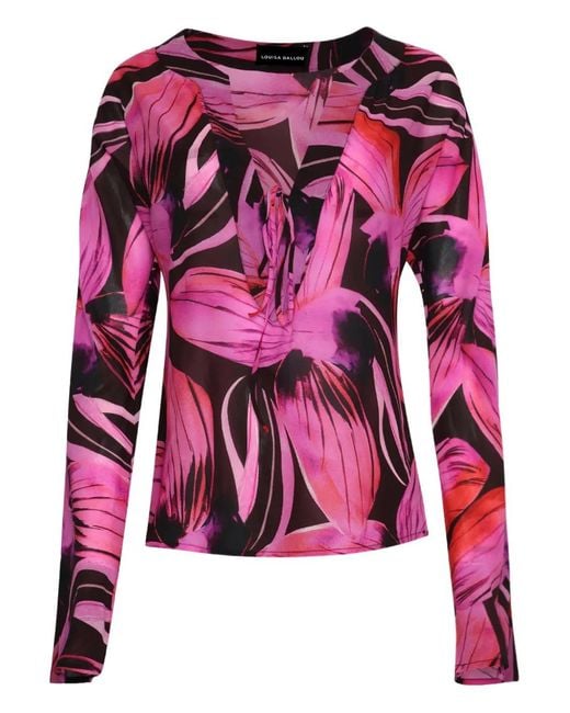Louisa Ballou Pink Floral-Print Long-Sleeve Blouse