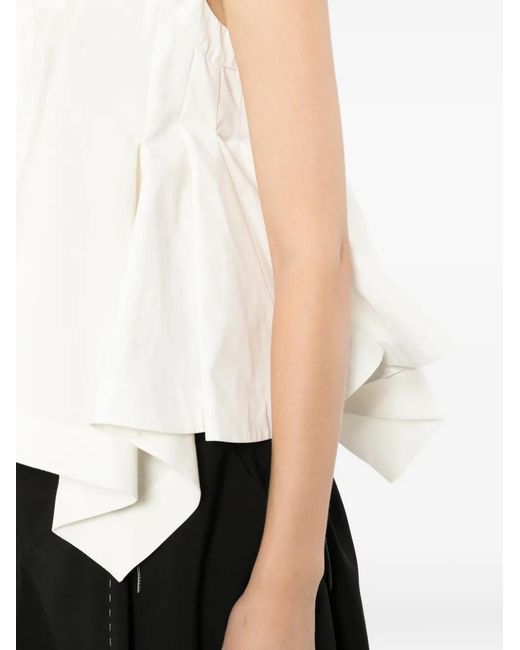 Sacai White Ruffled Sleeveless Top