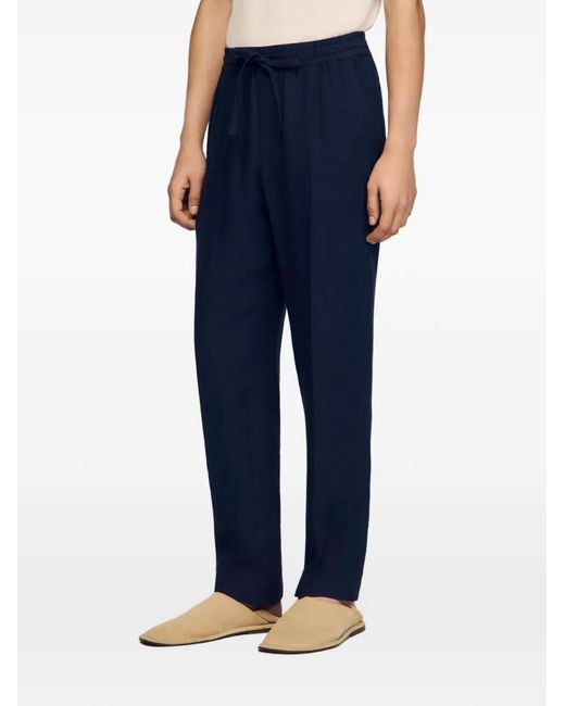 Sandro Blue Straight-Leg Linen Trousers for men