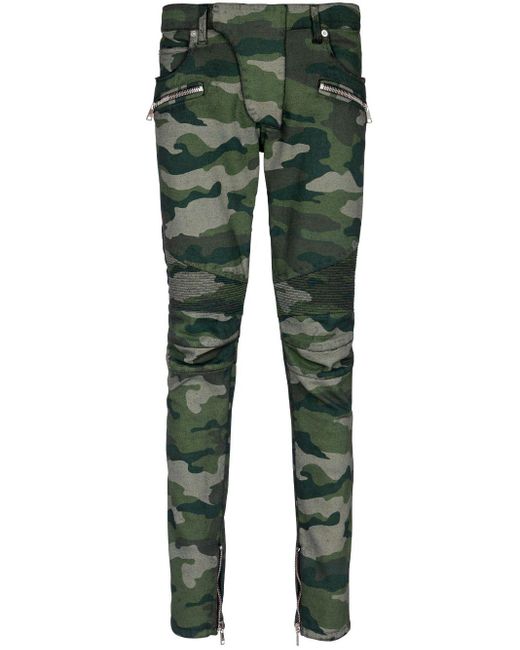 Balmain Green Camouflage-print Slim Jeans for men