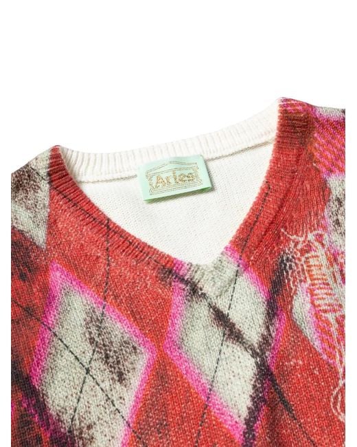 Aries Red Digi Patchwork V-Neck Sweater