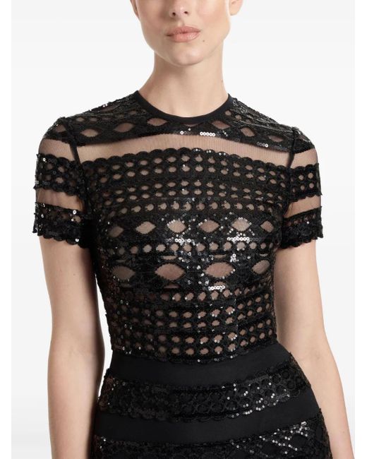 Elie Saab Tulen Midi-Jurk Met Borduurwerk in het Black
