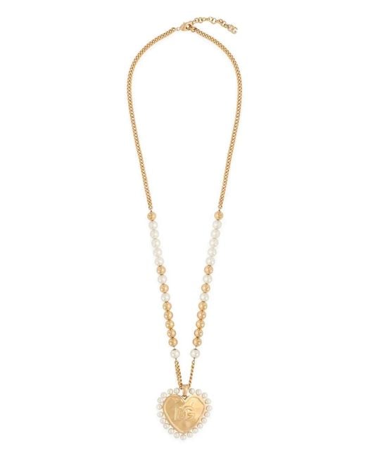 Dolce & Gabbana White Heart-Pendant Necklace