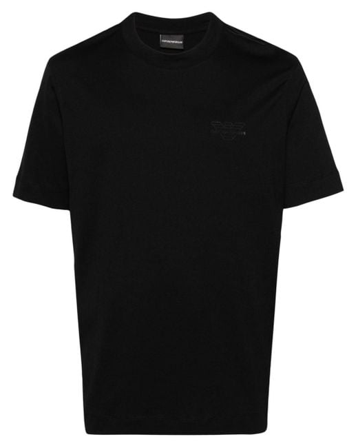 T-shirt en coton à logo texturé Emporio Armani pour homme en coloris Black