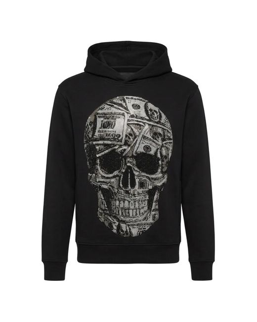 Philipp Plein Black Crystal-Embellished Skull-Motif Hoodie for men