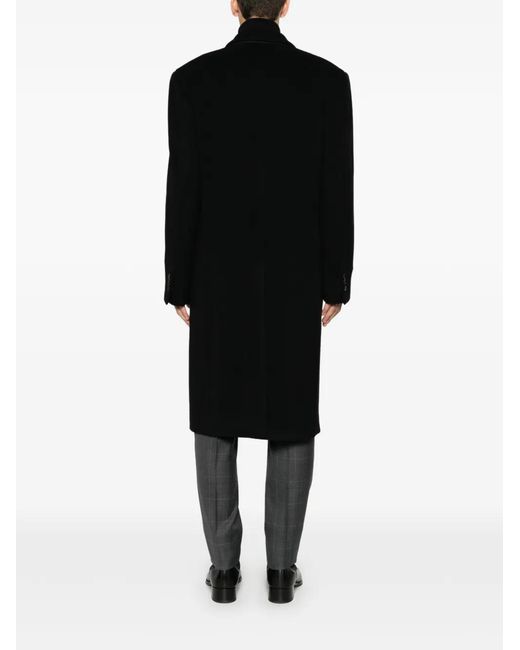 Lardini Black Double-Breasted Peaked-Lapel Coat for men