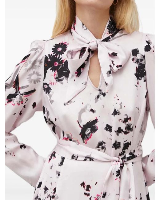 Bruuns Bazaar White Bow-Neck Floral Midi Dress