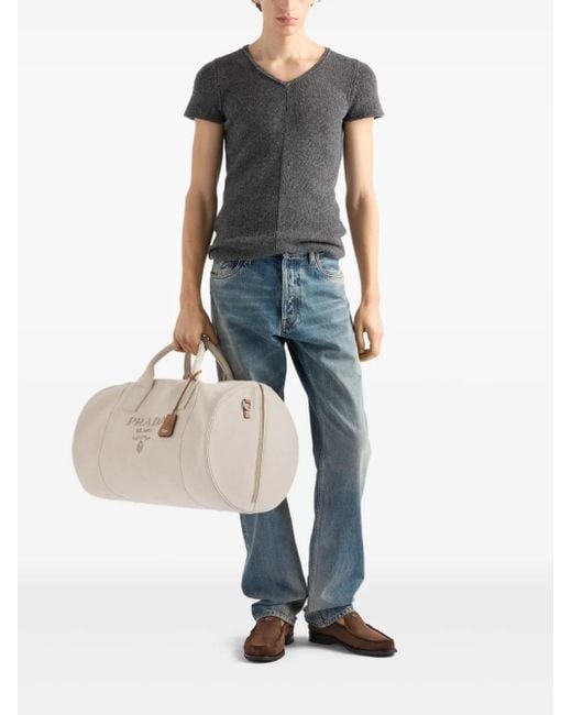 Prada Natural Logo-Embossed Duffle Bag