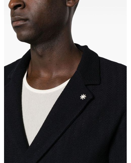 Manuel Ritz Black Double-breasted Knitted Blazer for men
