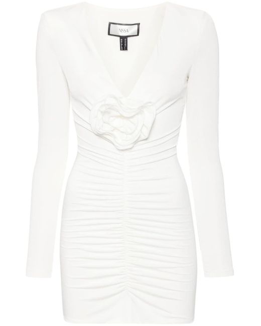 Nissa White Floral-appliqué Mini Dress