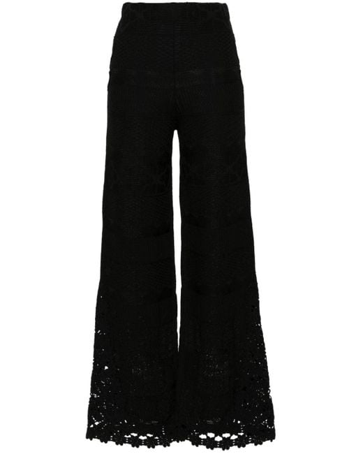 Maje Black Floral-appliqué Knitted Trousers