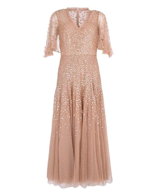 Needle & Thread White Dappled Sequin Cape V-Neck Maxi Dress