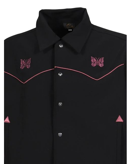 Needles Black Embroidered-Detail Shirt Jacket for men
