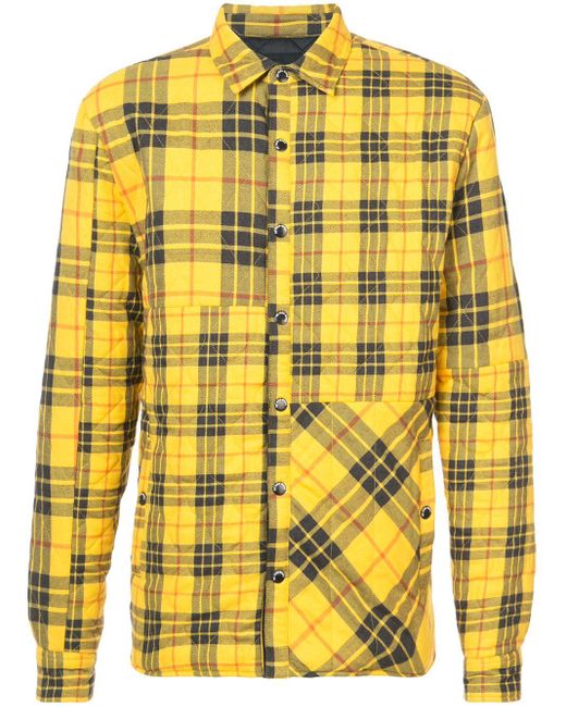 Mostly Heard Rarely Seen Yellow Quilted Plaid Shirt Jacket for men