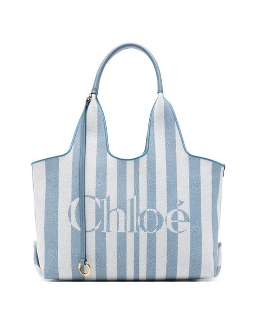 Chloé Blue Small Stripy East-West Tote Bag