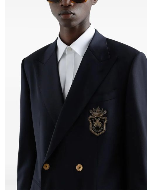 Dolce & Gabbana Blue Double-Breasted Jacket With Patch for men