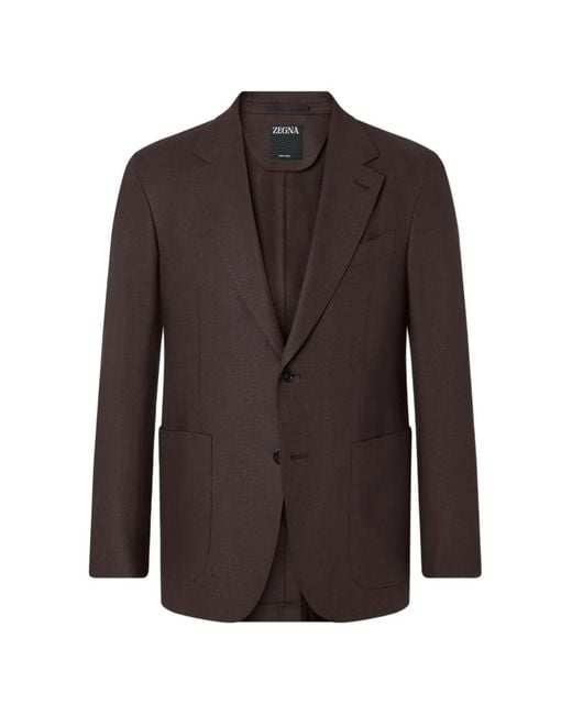 Zegna Brown Single-Breasted Notch-Lapel Jacket for men