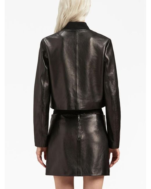 Palm Angels Black Cropped Leather Jacket