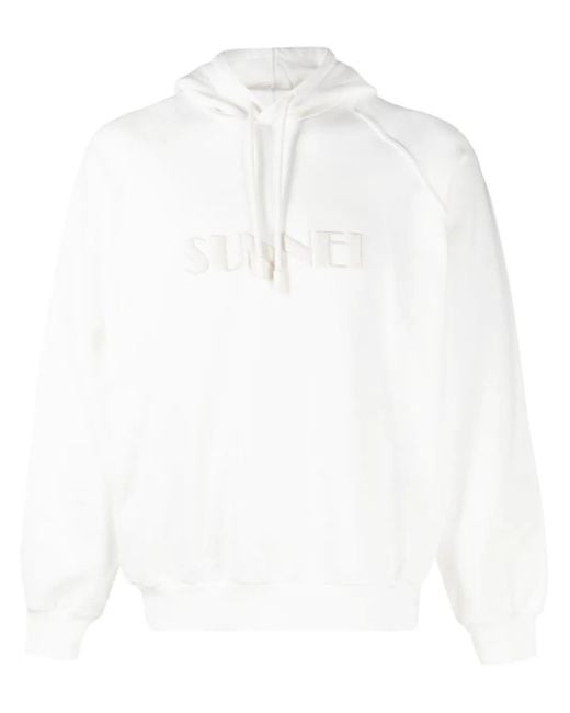 Sunnei White Logo-Embroidered Cotton Hoodie