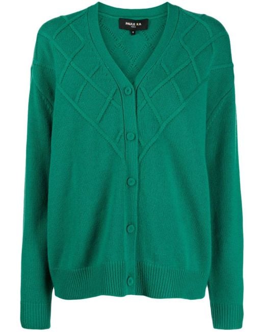 Paule Ka Green Argyle-knit V-neck Cardigan