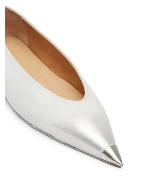 Marsèll White Ago Pointed-Toe Leather Ballet Flats