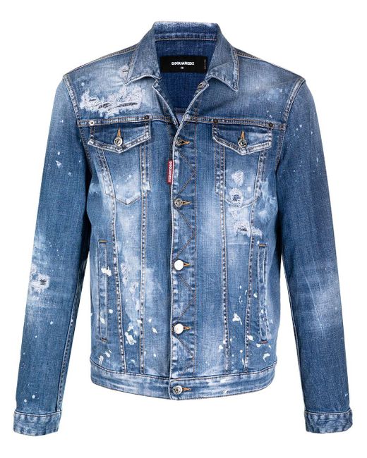 DSquared² Denim Distressed-Jeansjacke mit Farbklecksen in Blau für Herren -  Lyst