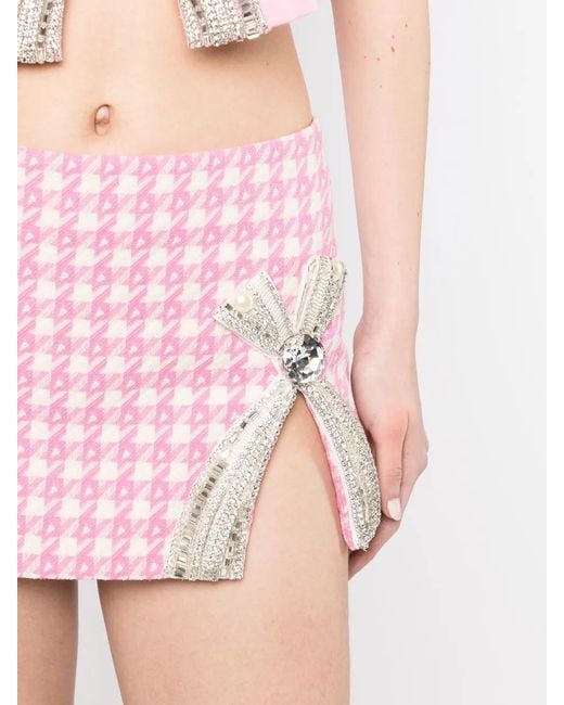 Area Pink Crystal-Embellished Bow Detail Miniskirt