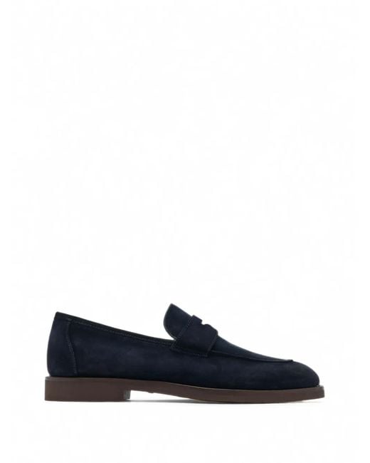 Magnanni Shoes Blue Cervan Suede Penny Loafers for men