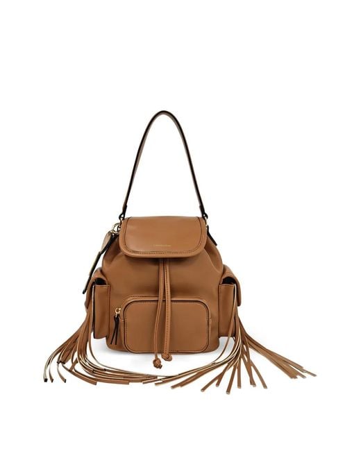 Le Pandorine Brown Fringe-Detail Backpack