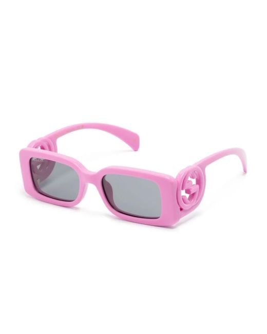 Gucci Pink Interlocking G Rectangle-Frame Sunglasses