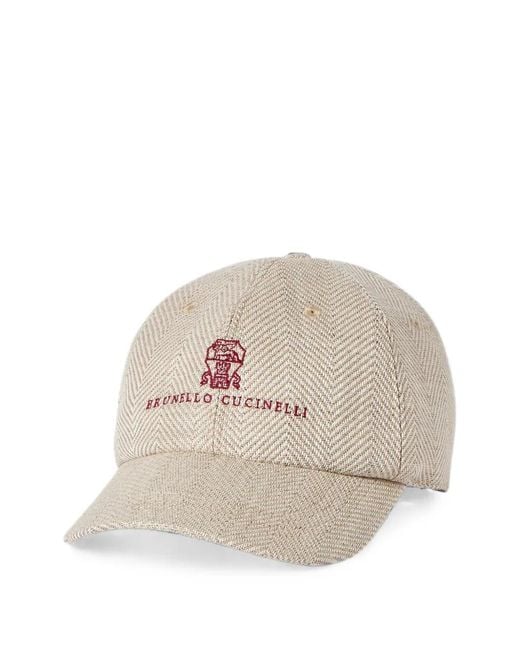 Brunello Cucinelli Natural Alpaca, Wool And Silk Chevron Baseball Cap With Embroidered Logo for men