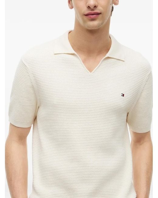 Tommy Hilfiger White Textured Open-Collar T-Shirt for men