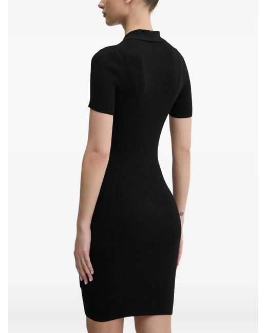 HUGO Black Ribbed Zip-Front Mini Dress