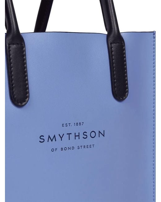 Smythson Blue Mini Kingly Leather Tote Bag