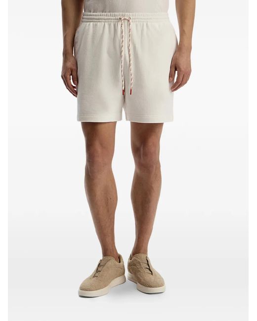 12 STOREEZ White Textured Terry Track Shorts for men