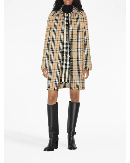 Burberry Natural Bouclé Checkered Buttoned Raincoat