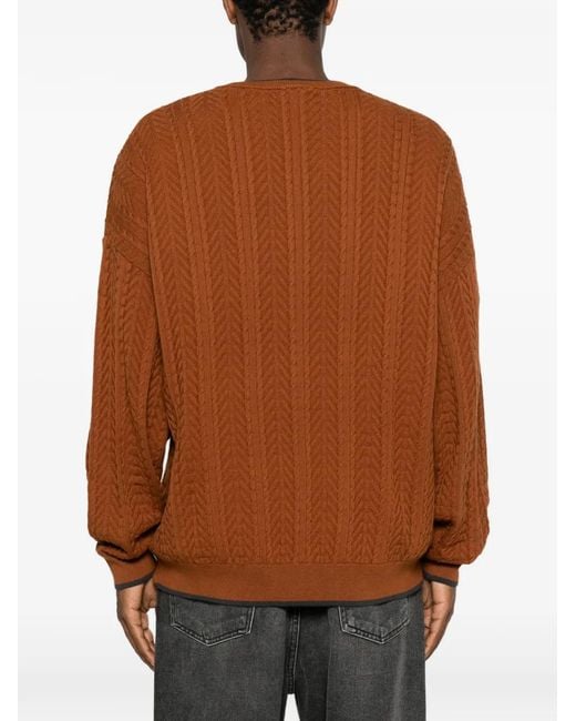 Adidas Brown Cable-Knit V-Neck Sweater for men
