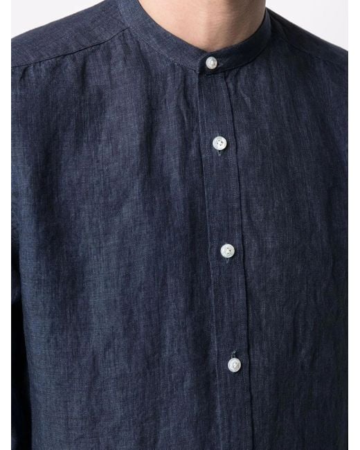 Barba Napoli Blue Band-Collar Linen Shirt for men