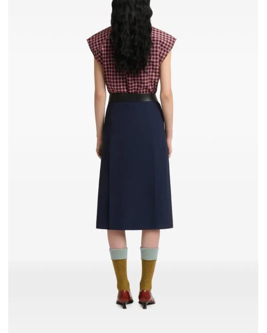 Marni Blue Deep Techno Wool Skirt With Pleats