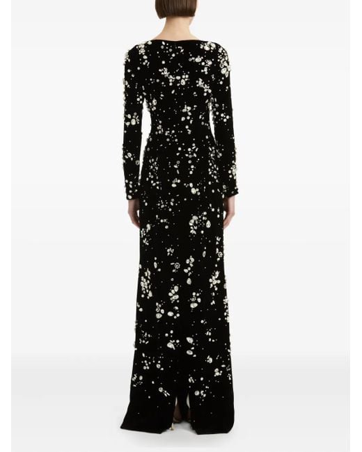 Oscar de la Renta Black Crystal-Embellished Velvet Gown