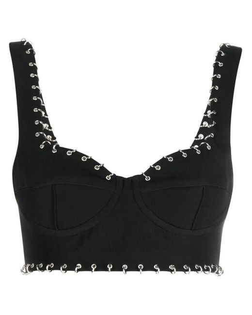 Patrizia Pepe Black Piercing-Detail Cropped Top