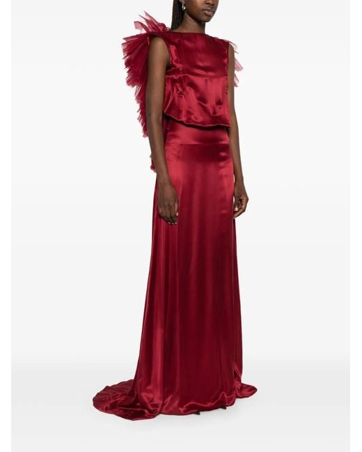 Dunesi Red Mariposa Ruffled Gown
