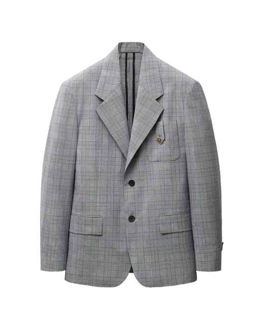 Versace Gray Prince Of Wales Wool Blazer for men