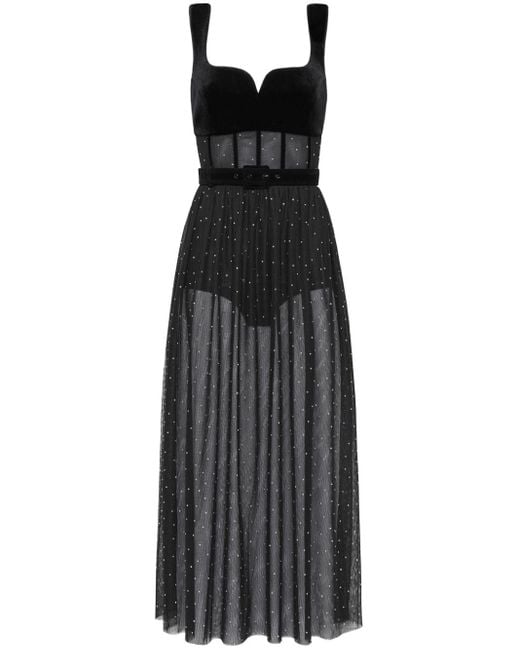 Rebecca Vallance Black Lilah Crystal Tulle Midi Dress