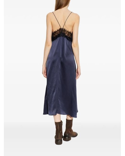 IRO Blue Bailar Lace-Trim Midi Dress