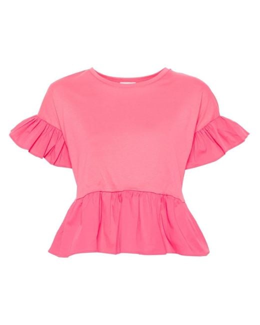 T-shirt en coton à volants Liu Jo en coloris Pink
