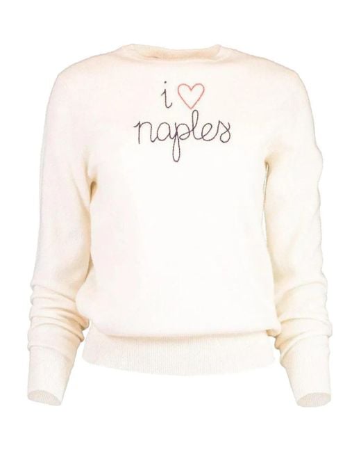 Lingua Franca White I Love Naples Embroidered Crew-Neck Sweater